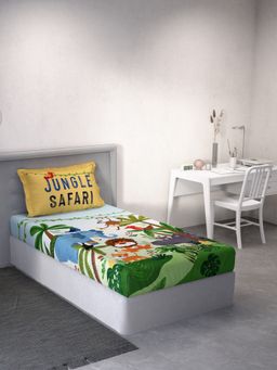 Ddecor Live Beautiful - Graphic Single 144 TC Bedsheet With 1 Pillow Cover - Green