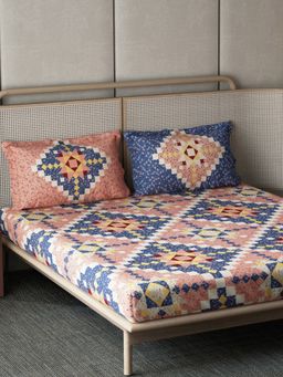 Ddecor Live Beautiful - Ethnic King 144 TC Bedsheet And Double Dohar With 2 Pillow Covers - Orange