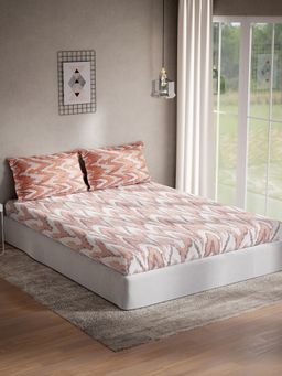 Ddecor Live Beautiful - Abstract Queen 144 TC Bedsheet With 2 Pillow Covers - Orange