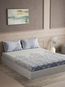 Ddecor Live Beautiful - Ethnic King 144 TC Bedsheet With 2 Pillow Covers - Blue