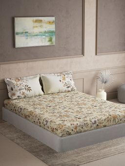 Ddecor Live Beautiful - Floral King 144 TC Bedsheet With 2 Pillow Covers - Beige