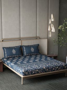 Ddecor Live Beautiful - Ethnic King 180 TC Bedsheet With 2 Pillow Covers - Blue