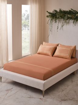 Ddecor Live Beautiful - Abstract King 180 TC Bedsheet With 4 Pillow Covers - Rust