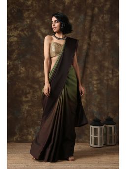 Swtantra - Dark Chocolate & Green Satin Ombre' Saree
