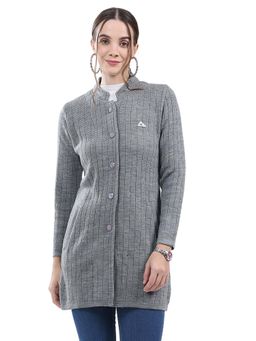 Monte Carlo - Women Grey Mandarin Neck Full Sleeve Knitted Coat