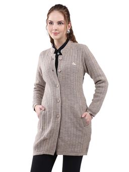 Monte Carlo - Women Beige Mandarin Neck Full Sleeves Knitted Coat