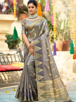 Odette - Grey Colour Organza Saree with Unstitched Blouse