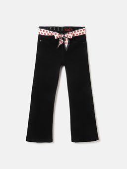 ELLE - Girls Black Solid Straight Fit Jeans with Belt (Set Of 2)