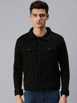 SHOWOFF - Men Casual Cotton Front Open Black Jacket