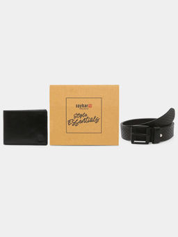 Spykar - Black Leather Belt & Wallet Combo