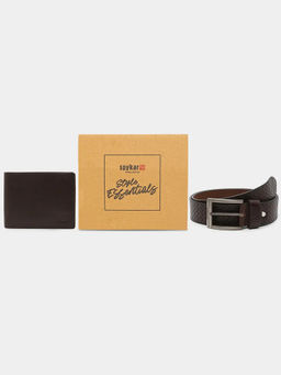 Spykar - Brown Leather Belt & Wallet Combo
