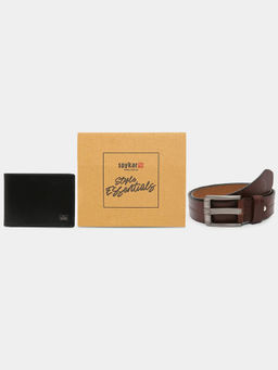 Spykar - Brown Leather Belt & Black Wallet Combo