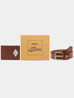 Spykar - Brown Leather Belt & Wallet Combo