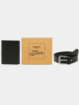 Spykar - Black Leather Belt & Wallet Combo