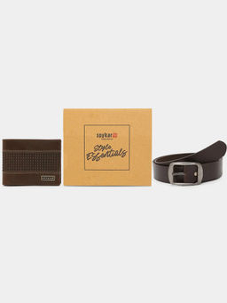 Spykar - Brown Leather Belt & Wallet Combo