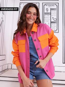 The Souled Store - Original Solids Pink and Orange Colourblock Women Shacket