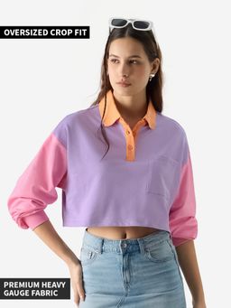 The Souled Store - Original Solids Lavender & Pink Colourblock Women Rugby Polo T-Shirt