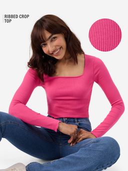 The Souled Store - Women Hot-Pink Ribbed Full Sleeves Top