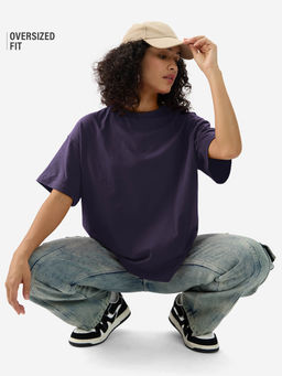 The Souled Store - Solid Fuzzy Berry Purple Women Oversized T-Shirt