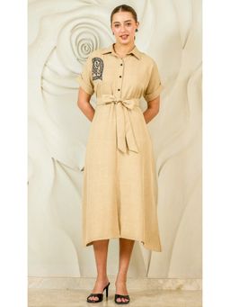 AAREIN - Beige Embroidered Midi Shirt Dress