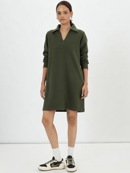 Femmella - Olive Fleece Sweatshirt Dress