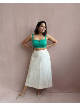 Label Tanvee - Beige A line Midi Skirt with Pockets