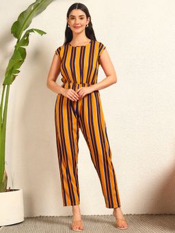Tandul - Women Yellow Crepe Stripes Jumpsuit