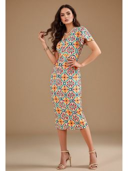 Outzidr - Multi Short Sleeve Printed Dress