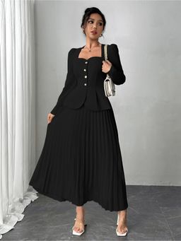 Outzidr - Black Pleated Blazer Dress