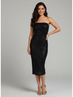 Outzidr - Black Off Shoulder Sequin Dress