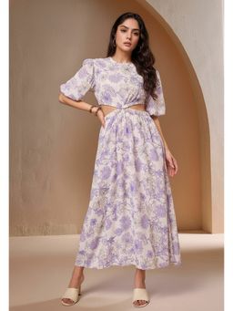 Outzidr - White Short Sleeve Crew Neck Printed Dress