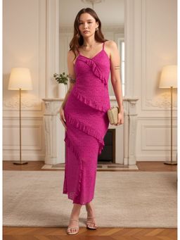 Outzidr - Pink Maxi Length Strap Lace Dress