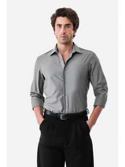 Snitch - Men Light Grey Solid Full Sleeves Slim Formal Shirt
