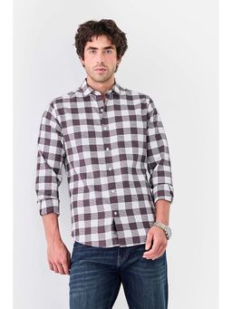 Snitch - Men Mauve Checks Full Sleeves Slim Casual Shirt