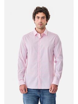 Snitch - Men Pink Gingham Full Sleeves Slim Casual Shirt