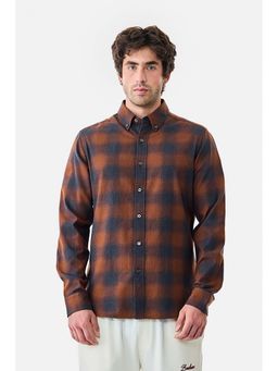 Snitch - Men Rust Plaid Full Sleeves Slim Casual Shirt