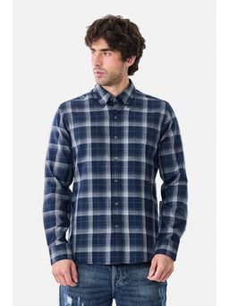 Snitch - Men Navy Blue Checks Full Sleeves Slim Casual Shirt