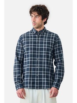 Snitch - Men Navy Blue Checks Full Sleeves Slim Casual Shirt
