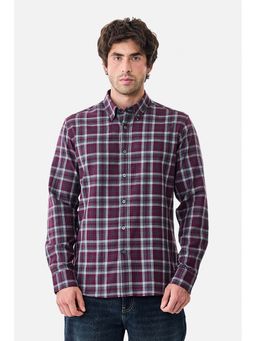 Snitch - Men Magenta Checks Full Sleeves Slim Casual Shirt
