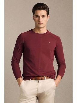 Louis Philippe - Men Maroon Solid Crew Neck T-Shirt