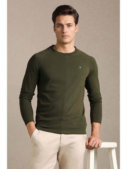 Louis Philippe - Men Olive Solid Crew Neck T-Shirt