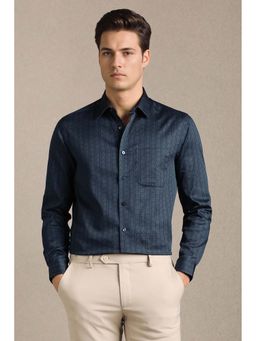 Louis Philippe - Men Navy Blue Print Full Sleeves Formal Shirt