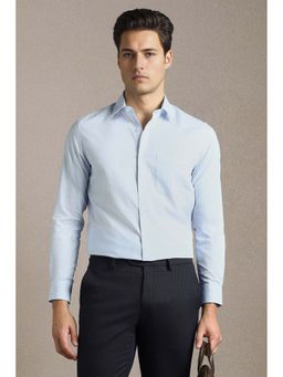 Louis Philippe - Men Light Blue Textured Full Sleeves Formal Shirt