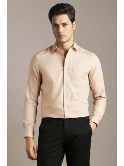 Louis Philippe - Men Beige Textured Full Sleeves Formal Shirt