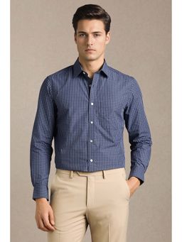 Louis Philippe - Men Navy Blue Check Full Sleeves Formal Shirt