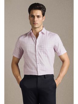 Louis Philippe - Men Pink Check Half Sleeves Formal Shirt