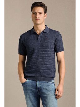 Louis Philippe - Men Navy Blue Textured Polo T-Shirt