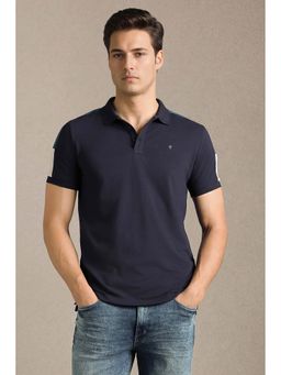 Louis Philippe - Men Navy Blue Solid Polo T-Shirt