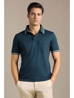 Louis Philippe - Men Navy Blue Solid Polo T-Shirt