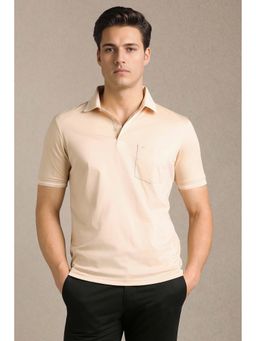 Louis Philippe - Men Beige Solid Polo T-Shirt
